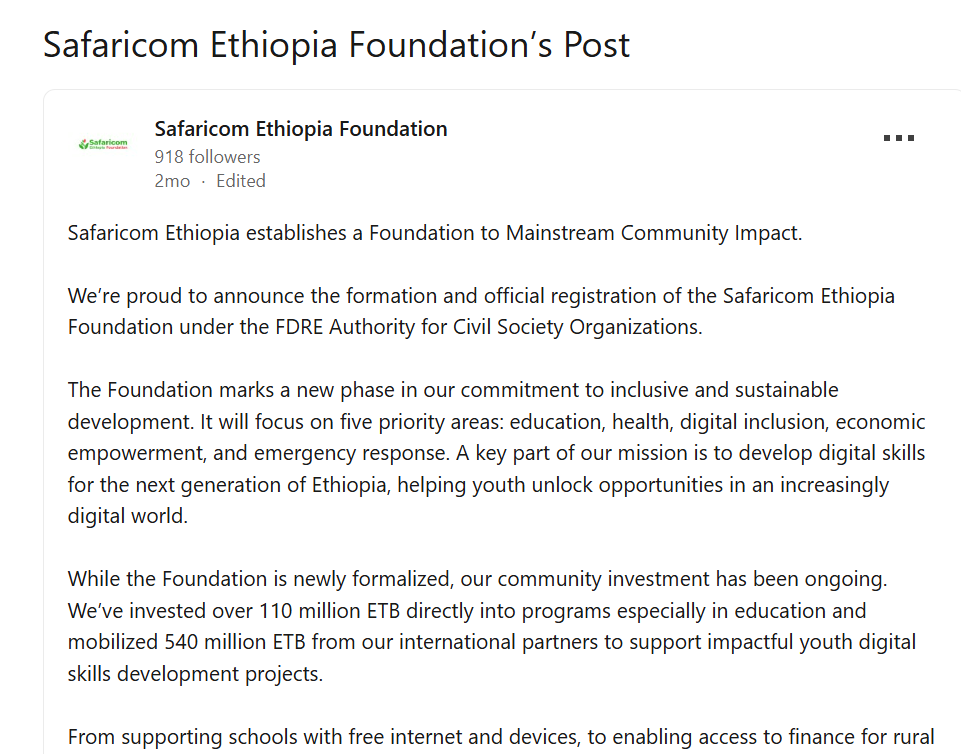 Safaricom Ethiopia Foundation - Meaningful Impact through Global Alliances