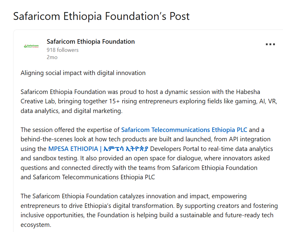 Safaricom Ethiopia Foundation - Aligning Social Impact with Digital Innovation