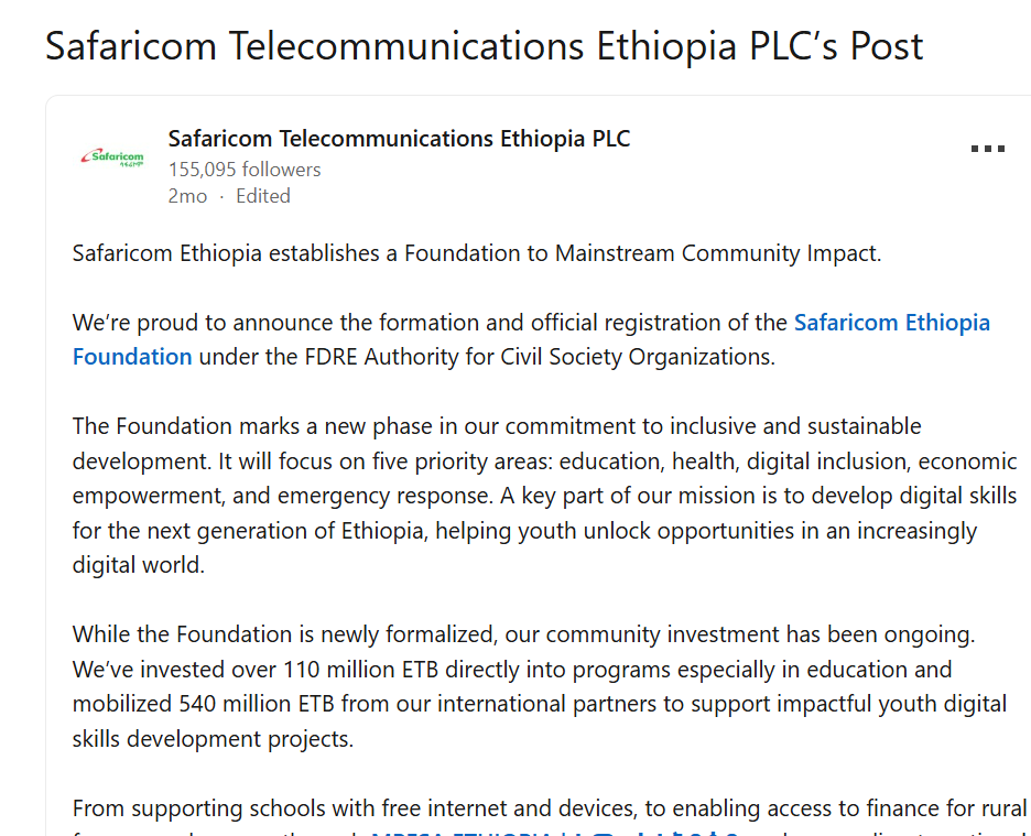 Safaricom Ethiopia Foundation - Strengthening Partnerships with the Kenya Embassy